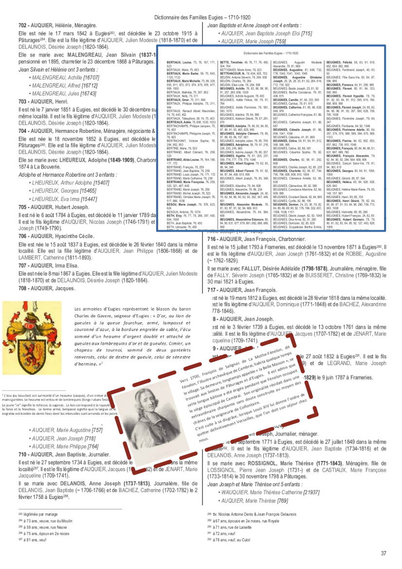 Illustration du contenu du dictionnaire des familles d'Eugies