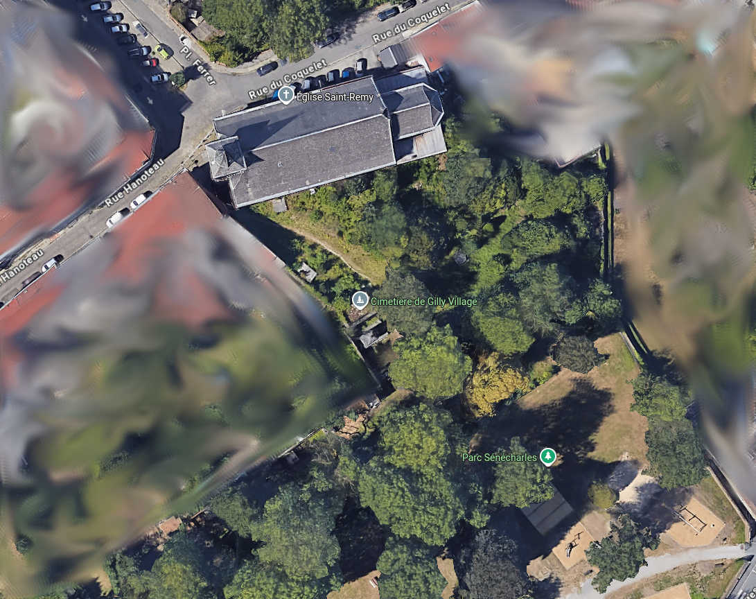 Vue aérienne du cimetière de Gilly Village