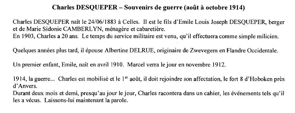extrait page 155 de l' article « Charles DESQUEPER – Souvenirs de guerre (août à octobre 1914) », BGH 99 (2014)